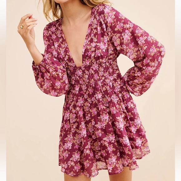 Free People Dresses & Skirts - 🆕Free People 💯Cotton Berry Combo Keep You Long Sleeve Minidress Nordstrom Size L